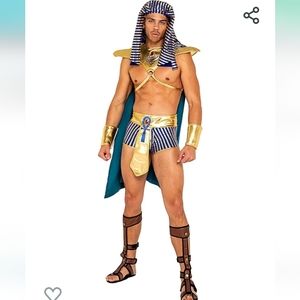 Roma Costume Men's 5pc King Pharaoh of Egypt Costume, Gold/Blue,